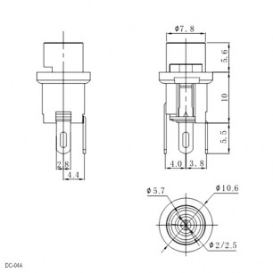 DC-04A разъемы питания штырьковые RUICHI даташит схема