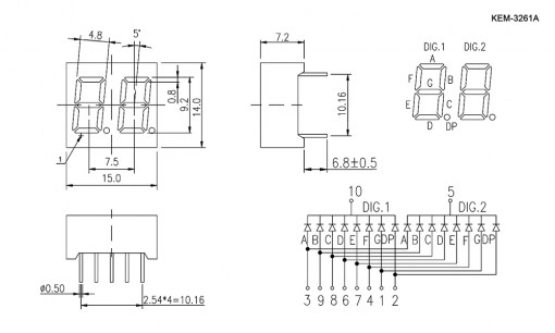 KEM-3261AG (Green) цифровые индикаторы RUICHI даташит схема