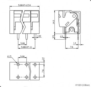 XY122V-2 (5.08mm) клеммники нажимные RUICHI даташит схема