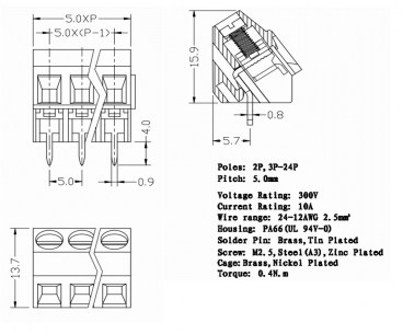 XY103-2 (5.0mm) терминальные блоки RUICHI даташит схема