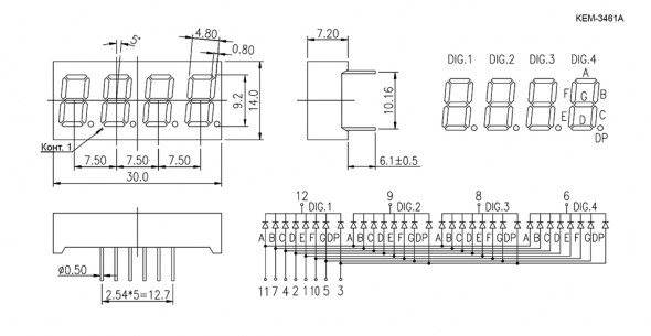 KEM-3461AR (Red) цифровые индикаторы RUICHI даташит схема