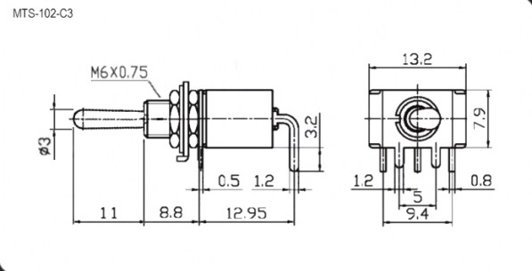 MTS-102-C3 on-on микротумблер RUICHI даташит схема