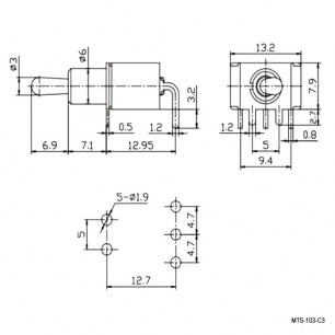 MTS-103-C3 on-off-on микротумблер RUICHI даташит схема