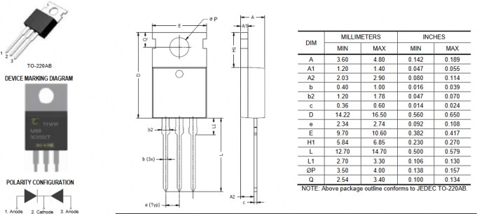 MBR30200CT диод шоттки Tak Cheong даташит схема