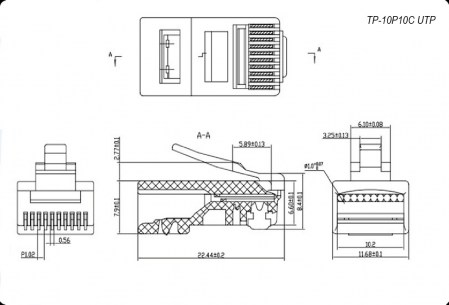 RJ45 (TP-10P10C) UTP разъем RUICHI даташит схема