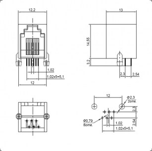 TJ6P6C разъем RUICHI даташит схема