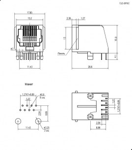 TJ2-8P8C разъем RUICHI даташит схема