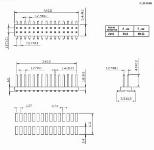 PLLD1.27-80S штыри и гнезда для плат 1.27мм RUICHI даташит схема