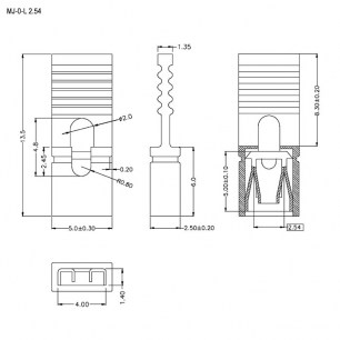 MJ-0-L 2.54 mm штыри и гнезда для плат 2.54мм RUICHI даташит схема