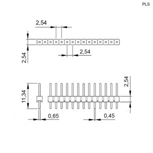 PLS-12 (шаг 2.54 мм) штыри и гнезда для плат 2.54мм RUICHI даташит схема