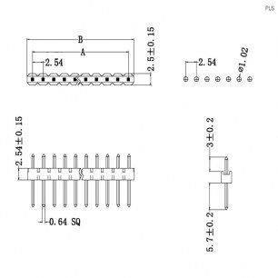 PLS-20 (шаг 2.54 мм) штыри и гнезда для плат 2.54мм RUICHI даташит схема