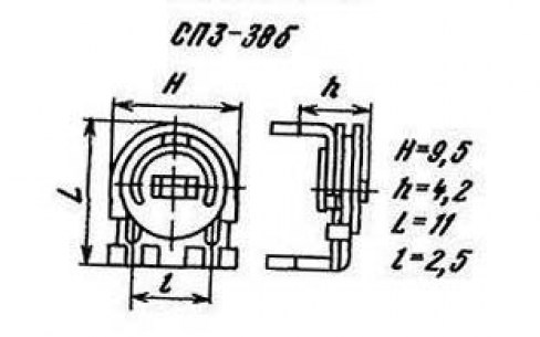 СП3-38Б-0.125 Вт 470 Ом 20% подстроечный резистор  даташит схема
