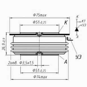 Т253-1250-4 тиристор силовой  даташит схема