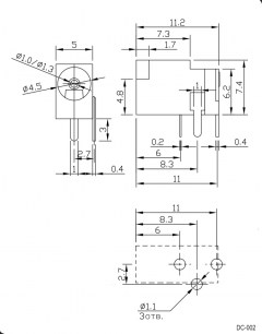 DC-002 1.3mm разъемы питания штырьковые RUICHI даташит схема