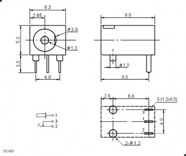 Разъемы питания штырьковые DC-003 1.3mm RUICHI даташит схема