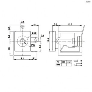 DC-009 2.0mm разъемы питания штырьковые RUICHI даташит схема