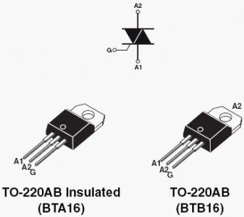 BTA16-600B TO-220 (RP) тиристор низковольтный ST Microelectronics даташит схема