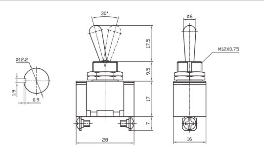 SAC-01 BLACK KN3A-01 тумблер RUICHI даташит схема