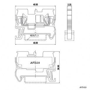 JUT3-2.5 клеммные колодки на динрейку RUICHI даташит схема