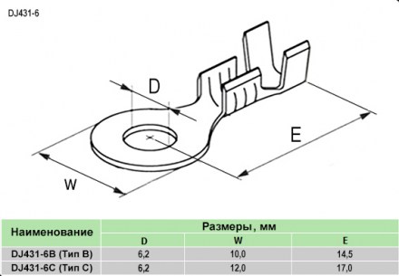 DJ431-6A.B.C.D клеммы тип *o* неизолированные RUICHI даташит схема