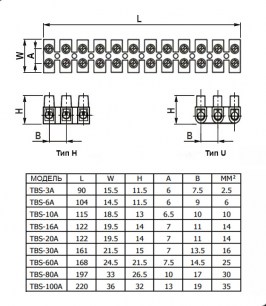 TBS-10A клеммные колодки RUICHI даташит схема