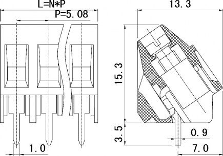 DG103-5.08-2 терминальные блоки RUICHI даташит схема