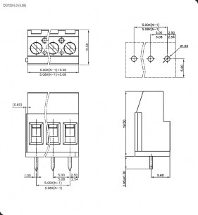 DG129-5.0-2 терминальные блоки RUICHI даташит схема