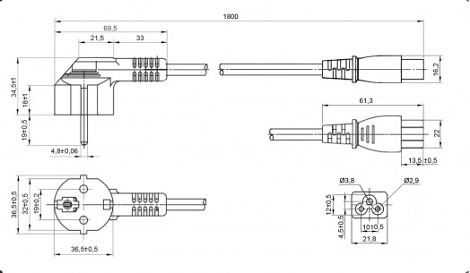 Сетевые шнуры Y003/ST3-M 1.8м 2x0.75 B05RA RUICHI даташит схема