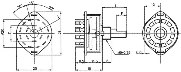 SR25-1-3-2 на провод галетный переключатель RUICHI даташит схема