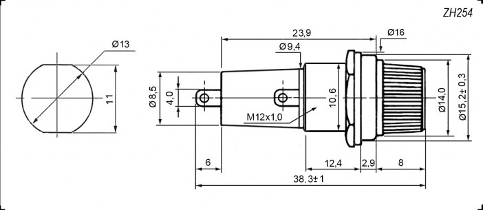 ZH254 for 5х20 держатель предохранителя RUICHI даташит схема