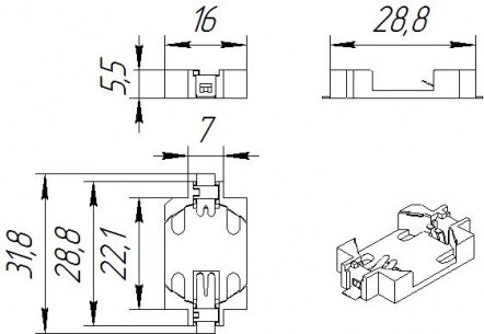 CH28-2032 батарейный отсек RUICHI даташит схема