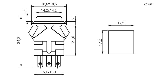 KD2-22BBR (PSW-22 БФЧЧ) переключатель кнопочный даташит схема