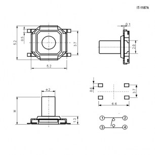 IT-1187A (4x4x4.3) тактовая кнопка RUICHI даташит схема