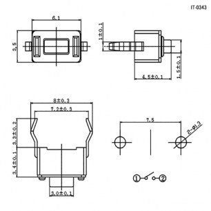 IT-0343 (6x3x4.3) тактовая кнопка RUICHI даташит схема