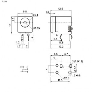 PJ043 1.65mm разъемы питания штырьковые RUICHI даташит схема