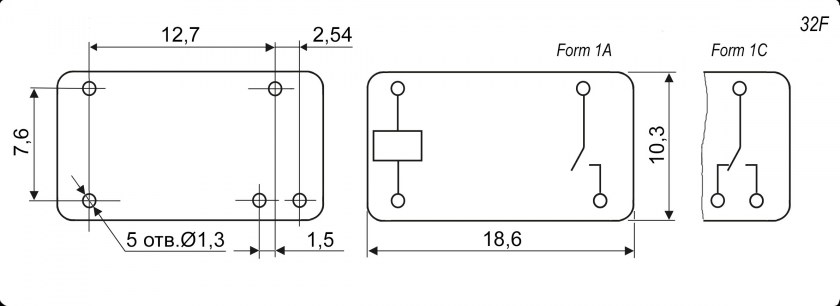 32F (N/O) 24VDC 5A реле электромагнитное RUICHI схема фото