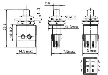 ПКН105М-6 (200*г) переключатель кнопочный  даташит схема