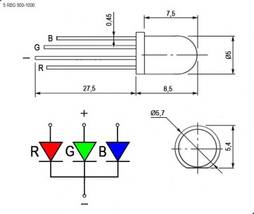 5 RBG 500-1000 mcd 2-3,4v светодиоды RUICHI даташит схема