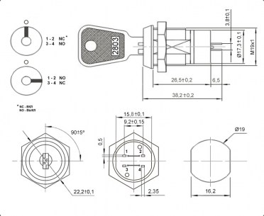 SK25-03A выключатель с ключом RUICHI даташит схема