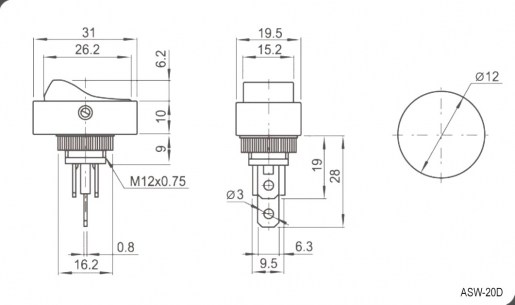 ASW-20D-3 клавишный переключатель RUICHI даташит схема