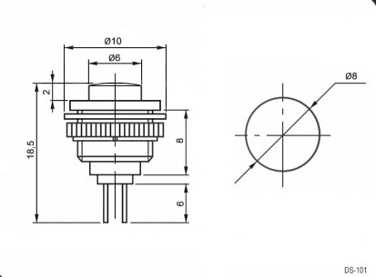 DS-101 OFF-(ON) переключатель кнопочный RUICHI даташит схема