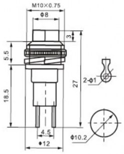 DS-216 OFF-(ON) переключатель кнопочный RUICHI даташит схема