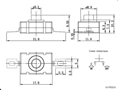 MJ-PBS02A on-off 1.5A 250VAC переключатель кнопочный RUICHI даташит схема