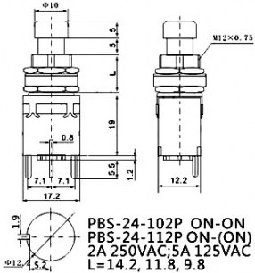 PBS-24-112P ON-(ON) переключатель кнопочный RUICHI даташит схема