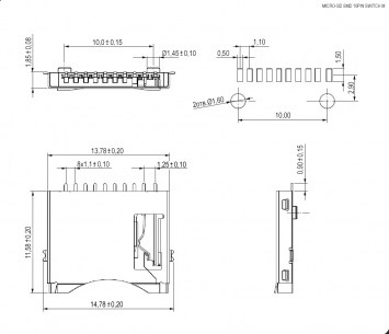 micro-SD SMD 10pin switch M держатели sim и карт памяти RUICHI даташит схема