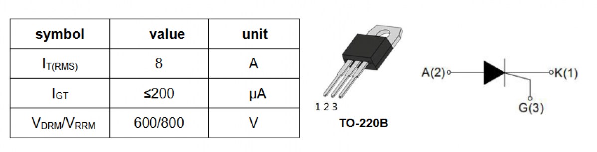 BT258-800R тиристор низковольтный WEIDA даташит схема