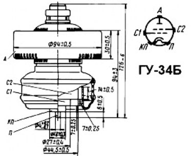 ГУ-34Б-3 (200*г) генераторные лампы  схема фото