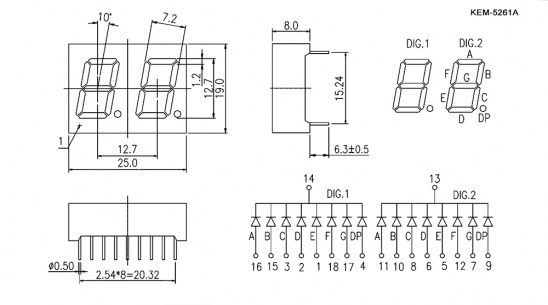 KEM-5261AG (Green) цифровые индикаторы RUICHI даташит схема
