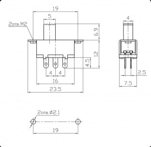 KBB40-2P2W on-on движковый переключатель RUICHI даташит схема