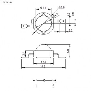 1W 3.4v 80-90LM 6000-6500K светодиоды мощные RUICHI даташит схема